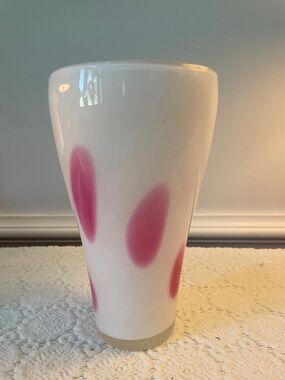 White Glass Vase with Pink Accent Dots - Home Accents